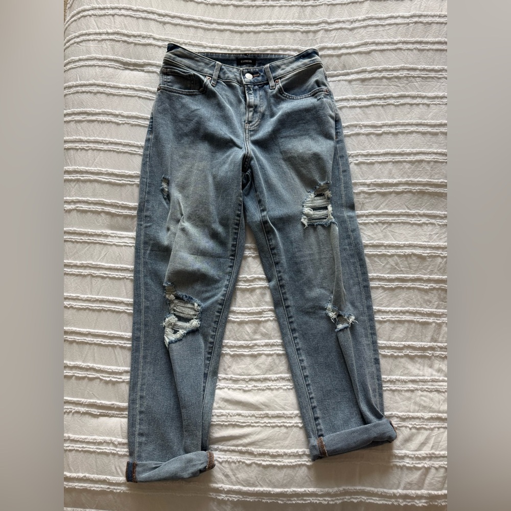Express Blue Boyfriend Jeans with Distressed Denim